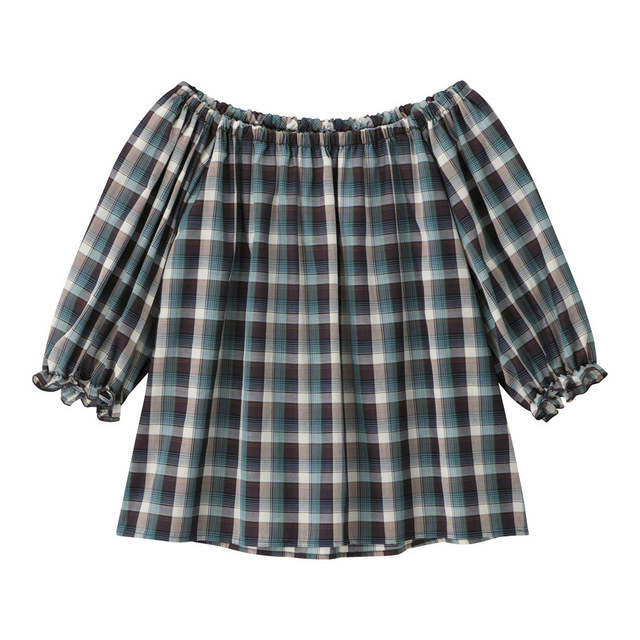 チェックパフスリーブブラウス