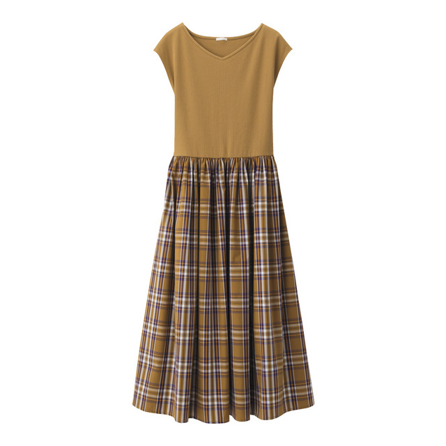 布帛コンビワンピ