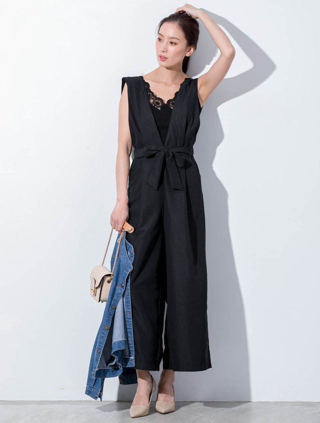 ウエストリボンVネックコンビネゾン