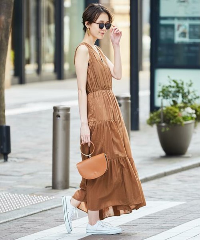 コットンシルクティアードワンピース