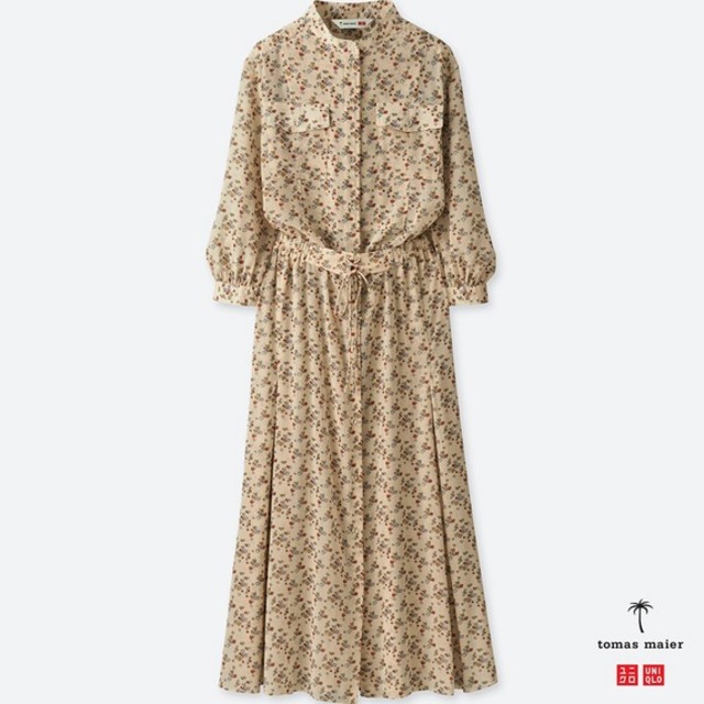 シフォンプリントワンピース（7分袖）