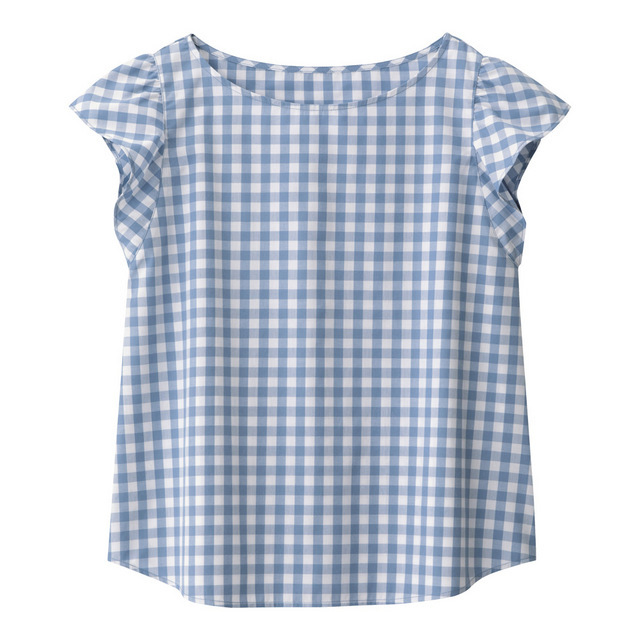 ギンガムチェックフリルスリーブブラウス