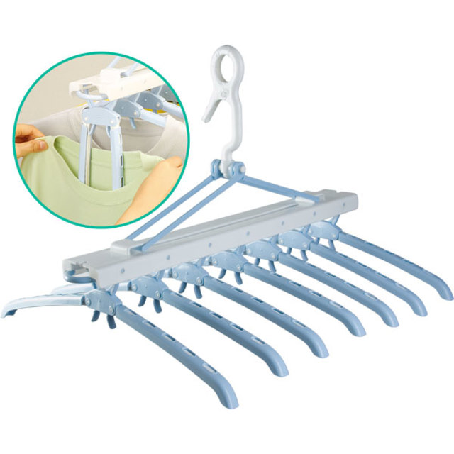 低い場所にも使えるサイドフック付　ワンタッチ伸縮７連ハンガー
