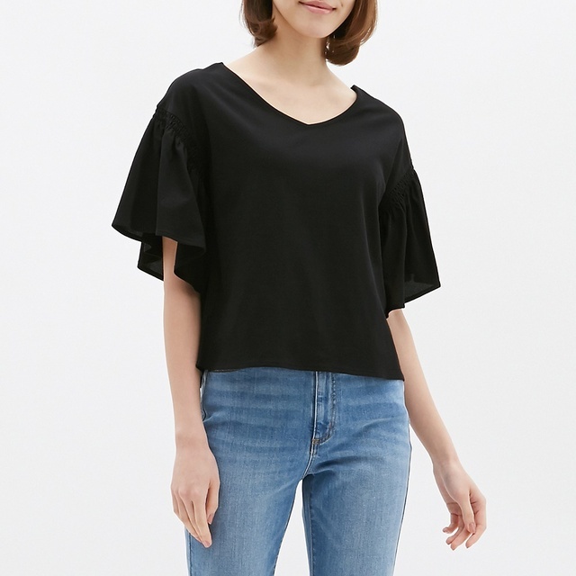 シャーリングフリルスリーブT(半袖)