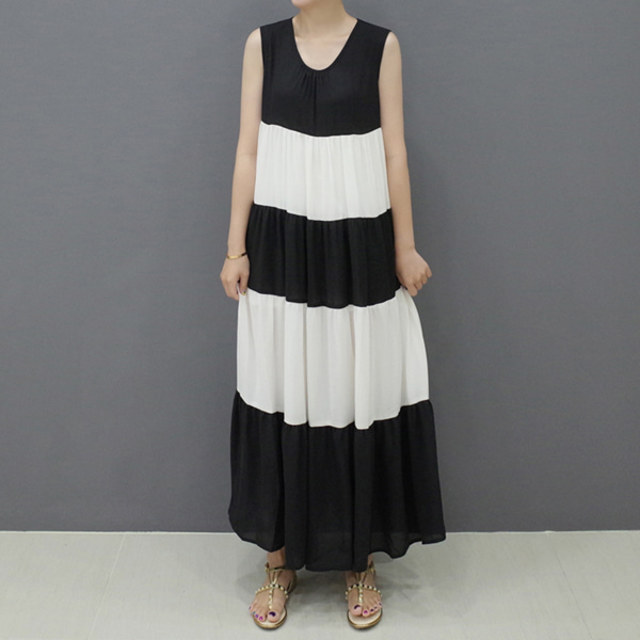 バイカラーマキシワンピース
