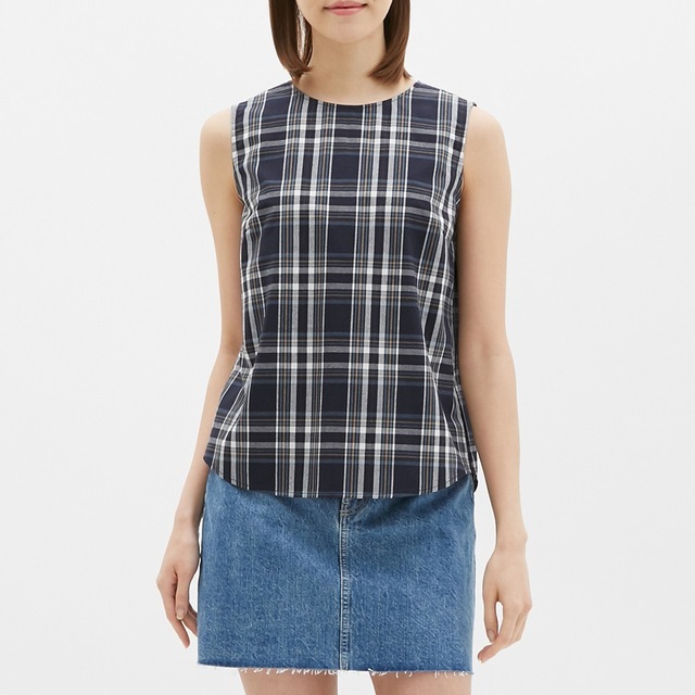 チェックバックボタンブラウス