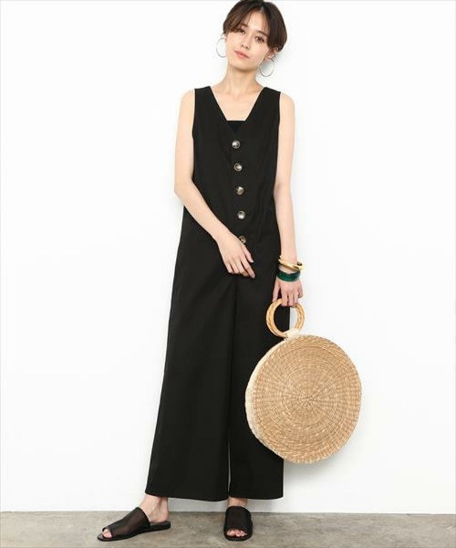 コットンフロントボタンロンパース