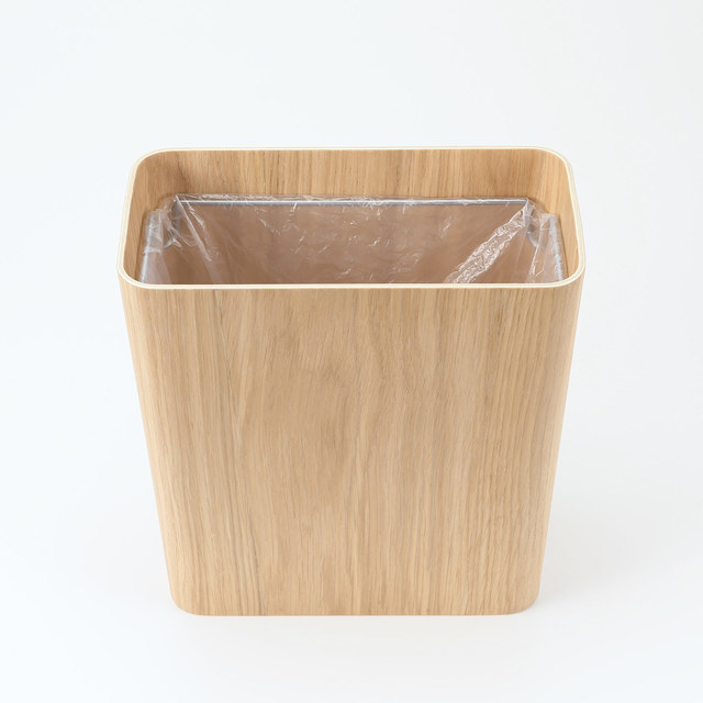 木製ごみ箱・袋止めワイヤー付　オーク材突板・角型