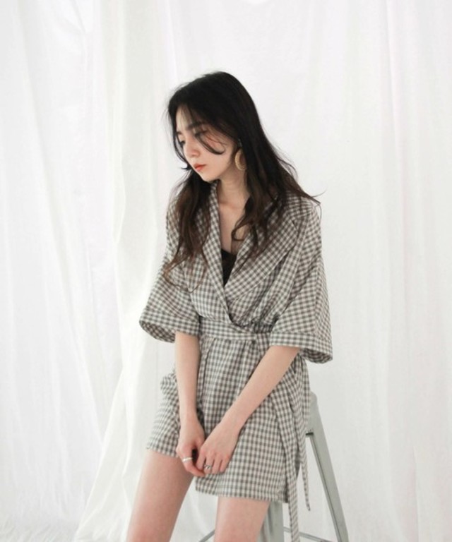 チェックシャツロンパース