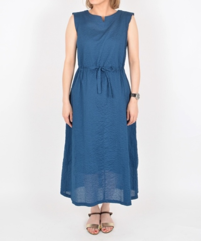 シアサッカー フレンチスリーブ ワンピース