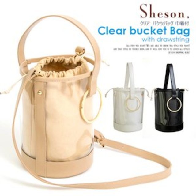 バケツバッグ クリア ショルバーバッグ 巾着付き