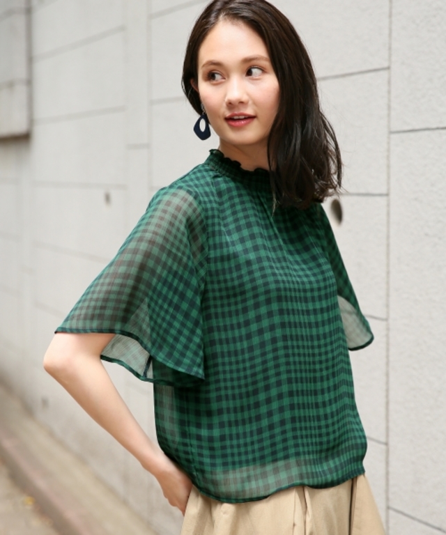 プチエリプリントブラウス半袖