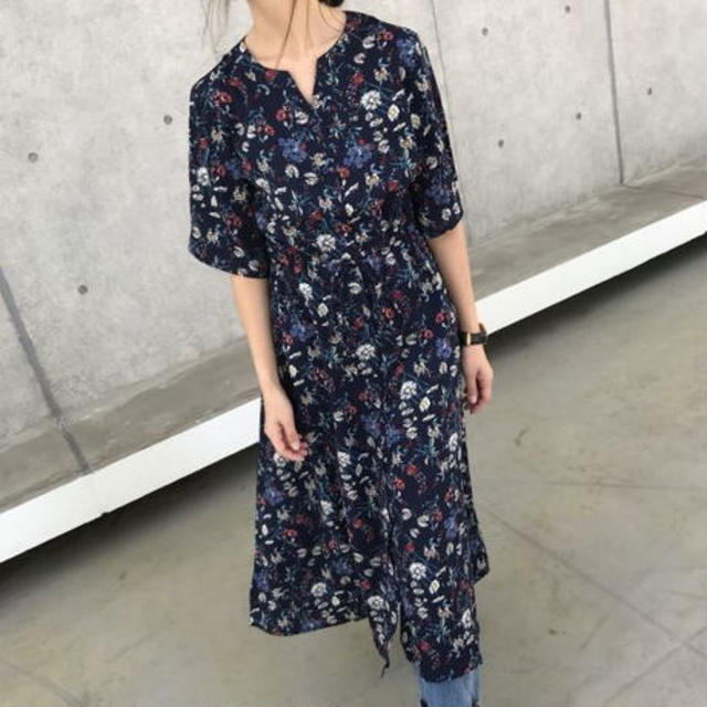 キーネック花柄2WAYガウンワンピース(3color)