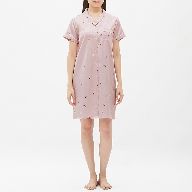 サテンパジャマワンピース（アイス）半袖