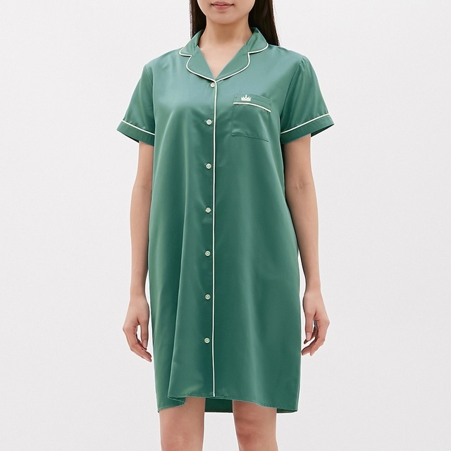 サテンパジャマワンピース 半袖