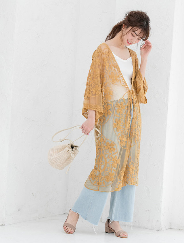 スカラップフラワーレースガウン