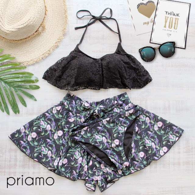 フラワープリントビキニ3点セット