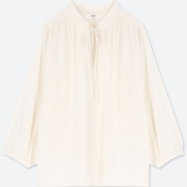 リネンブレンドギャザーブラウス