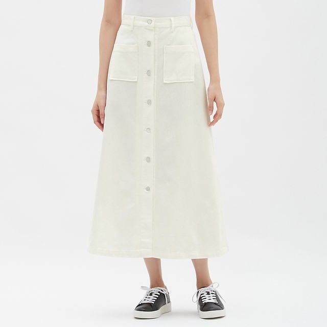 デニムフロントボタンマキシスカート