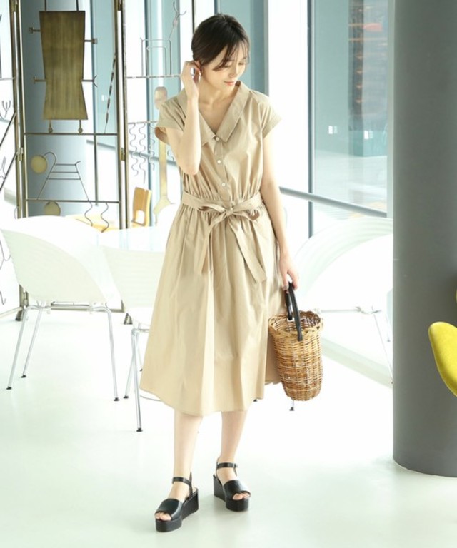 ワイド オープンカラー ワンピース