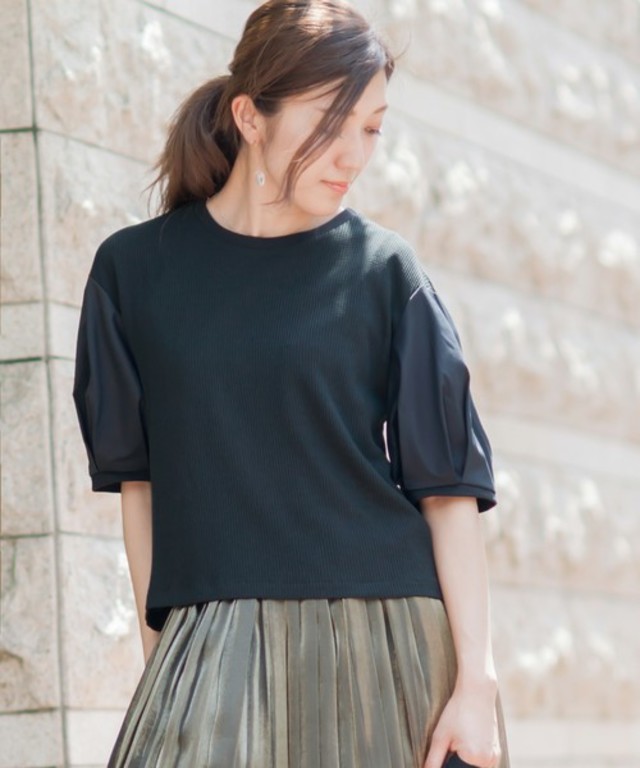 LC/LLL パフスリーブワッフルカットソー