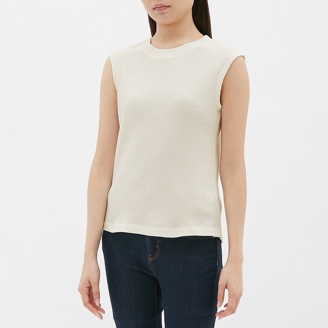 ワッフルスリーブレスT