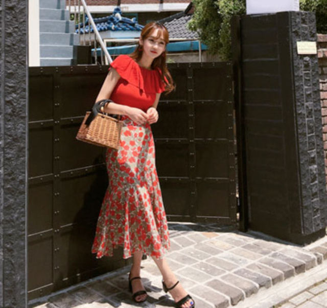 【トップ+スカートセット】レッドカーペットツーピース