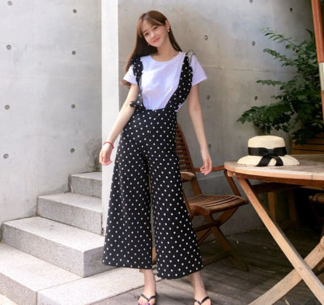 【トップ+スーツセット】ドットフリルジャンプスーツ