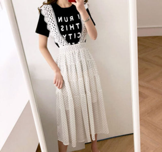 【トップ+ビュスチェワンピセット】舞い上がるドットセット