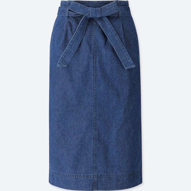 ハイウエストデニムベルテッドナロースカート