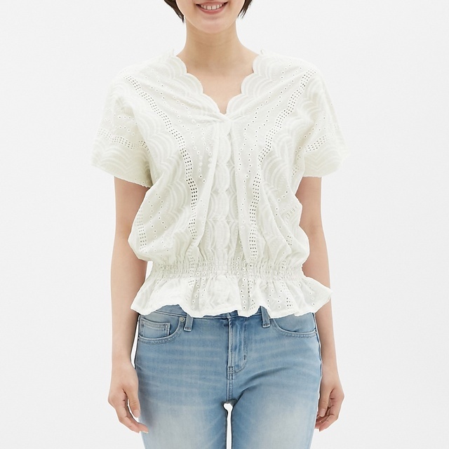 スカラップレースVネックブラウス(半袖)SB