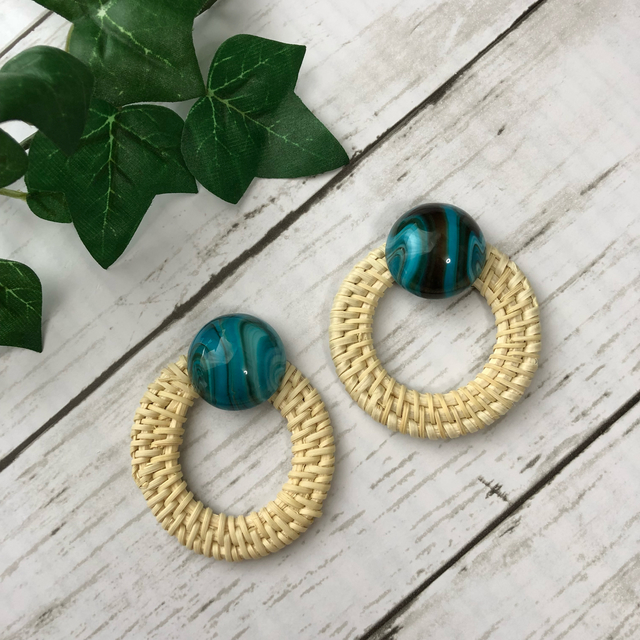 マーブルターコイズカラーカボション ラタンフープ