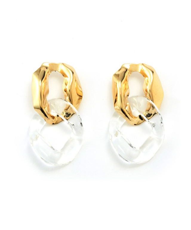 クリア×メタル変形リングピアス