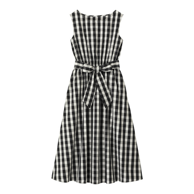 ウエストリボンギンガムワンピ(ノースリーブ)