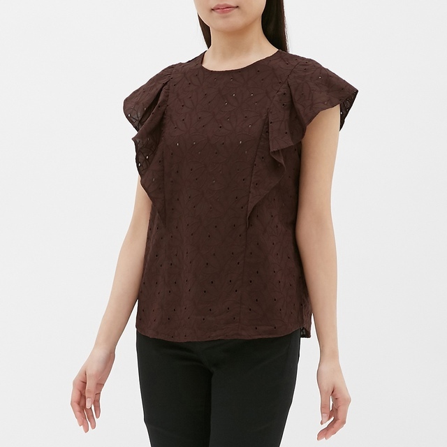 コットンレースフリルスリーブブラウス