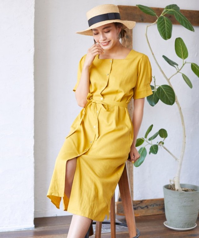 スクエアネックリボンワンピース