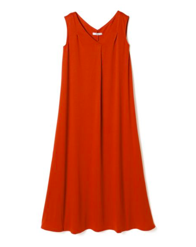 Vネックフレアマキシワンピース