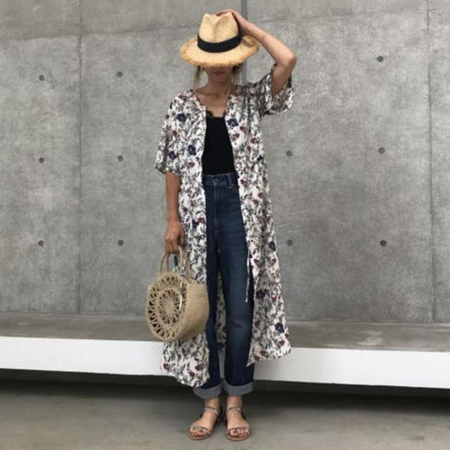 キーネック花柄2WAYガウンワンピース