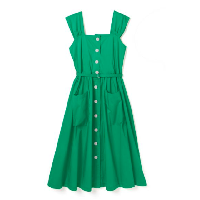 ベルト付前ボタンエプロンワンピース