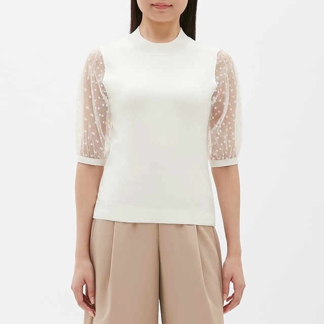 チュールコンビネーションスリーブセーター