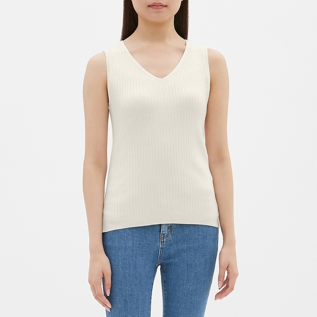 ワイドリブVネックセーター