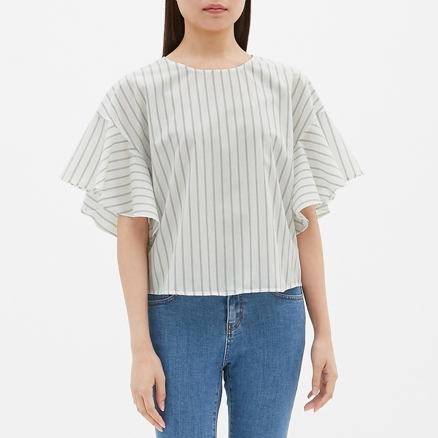 ストライプフレアスリーブブラウス(半袖)