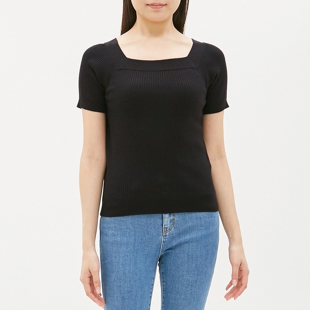 リブスクエアネックセーター