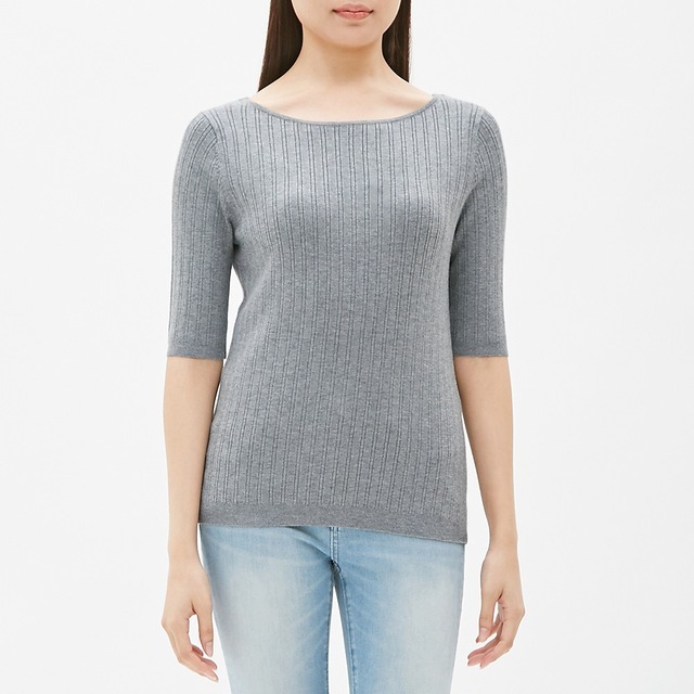 ワイドリブボートネックセーター