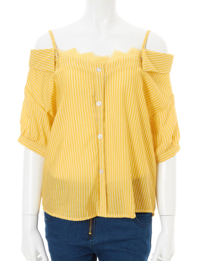 レースドッキングオフショルブラウス