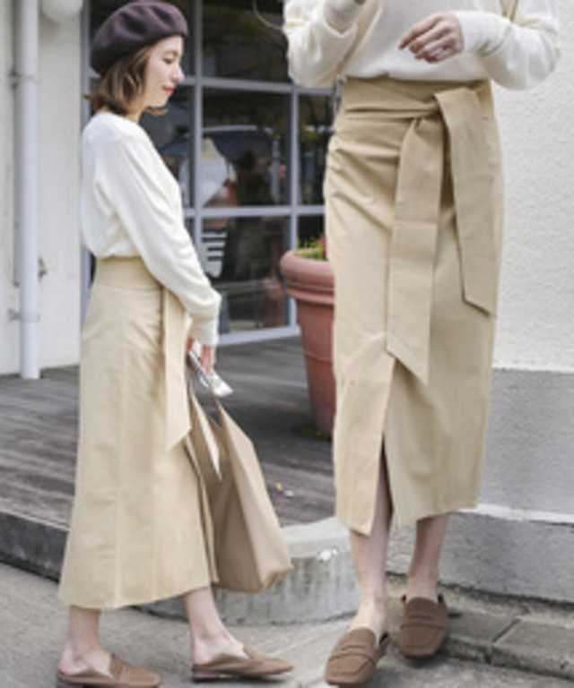 ハイウエストリボンロング丈ペンシルスカート