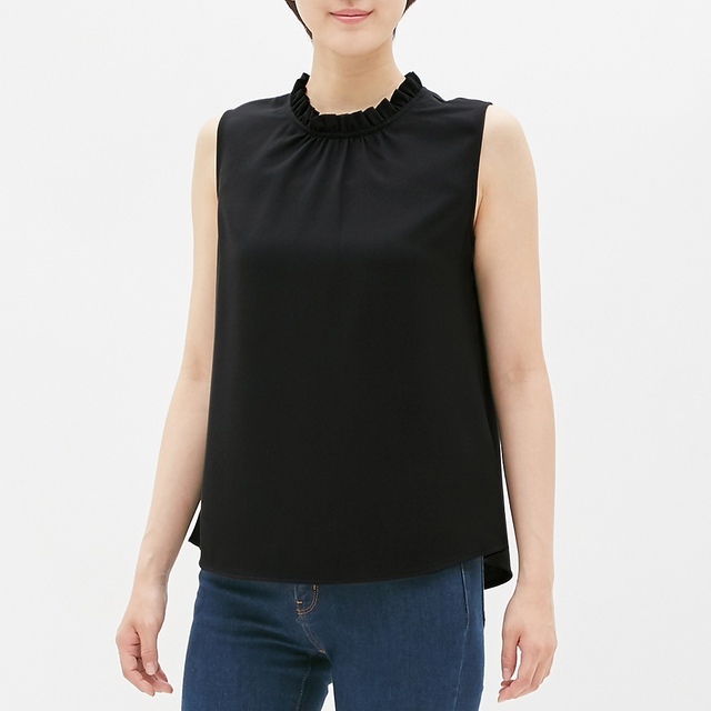 フリルネックブラウス(ノースリーブ)