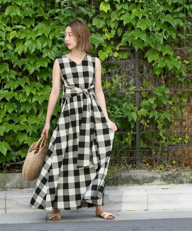 ビッグリボンギンガムチェックフレアワンピース