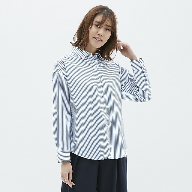 2WAYストライプオーバーサイズシャツ（長袖）