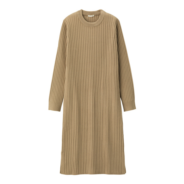 リブクルーネックニットワンピース(長袖)